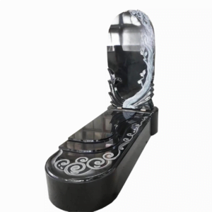 Oval shape granite tombstone with trunk carving Oval shape granite tombstone with trunk carving